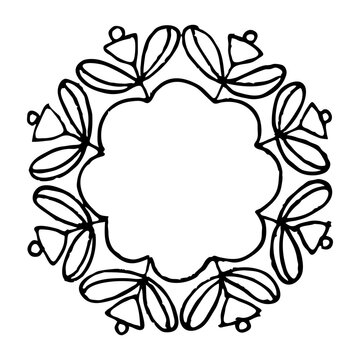 Set of hand-drawn round floral frames. Ink drawing.