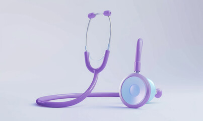 3D purple stethoscope on minimalist backdrop, the world health day celebration
