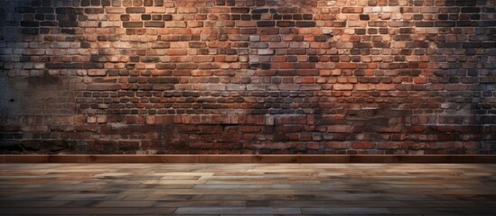 The room is bare, with a brick wall and a brick floor giving an industrial look. There are no furnishings present, creating a sense of emptiness.