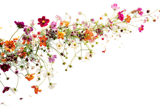 A colorful vector illustration of pink flowers and butterflies on white, perfect for spring greetings or festive decorations