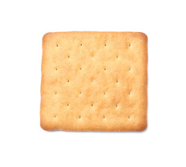 One crispy cracker isolated on white, top view. Delicious snack