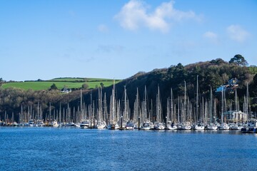 Fototapeta na wymiar Yachts in Darthaven Marina over River Dart, Devon, England, Europe