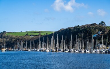 Fototapeta na wymiar Yachts in Darthaven Marina over River Dart, Devon, England, Europe