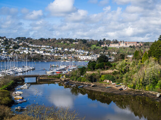 Fototapeta na wymiar View of Dartmouth from Kingswear over River Dart, Devon, England, Europe