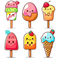 set of ice creams cartoon illustrator