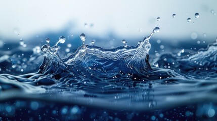 water splashes and drops isolated on background abstract background with blue water wave 