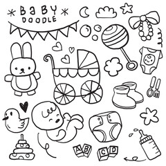 Hand Drawn Baby Doodles and Accessories Set.