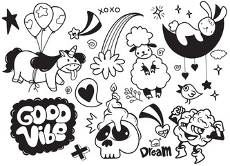Hand Drawn Cute and Whimsical Doodle Collection. - 755263034