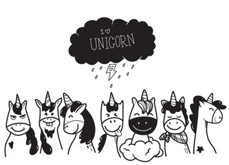 I Love Unicorns , Hand Drawn Doodle Expression. - 755263044