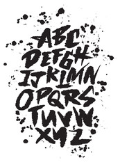Hand Drawn Splattered Paint Graffiti Alphabet.