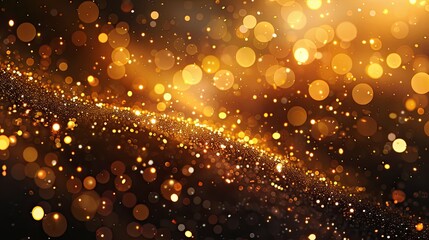 gold bokeh light background christmas glowing bokeh confetti and sparkle texture overlay for your design sparkling gold dust abstract golden luxury decoration background  - obrazy, fototapety, plakaty