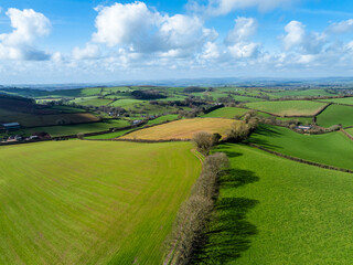 Fototapeta na wymiar Fields and farms from a drone, Devon, England, Europe