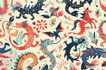 a pattern themed featuring dragons unicorns