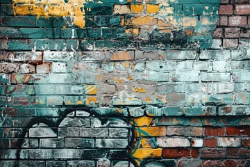 An old grungy brick wall with graffiti art adding an urban feel