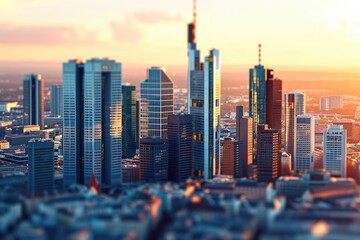 Closeup of skyscrapers in the Frankfurt skyline . - obrazy, fototapety, plakaty