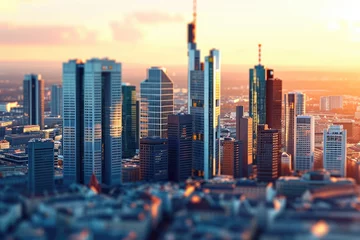 Photo sur Aluminium Etats Unis Closeup of skyscrapers in the Frankfurt skyline .