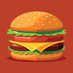 Delectable cartoon vector artwork of a cheeseburger. Cartoon icon of a burger with cheese.
