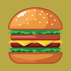 Delectable cartoon vector artwork of a cheeseburger. Cartoon icon of a burger with cheese.
