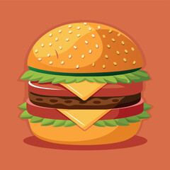 Delectable cartoon vector artwork of a cheeseburger. Cartoon icon of a burger with cheese.
