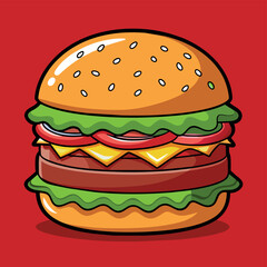 Delectable cartoon vector artwork of a cheeseburger. Cartoon icon of a burger with cheese.
