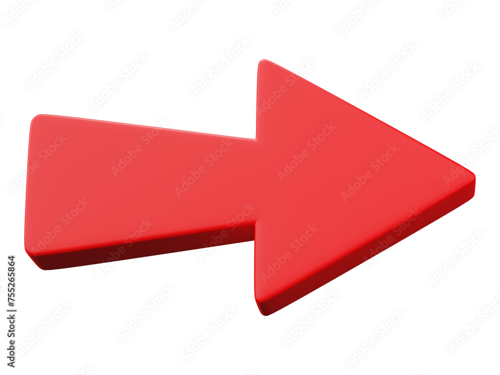 Poster red arrow pointing isolated on transparent background. 3d render.