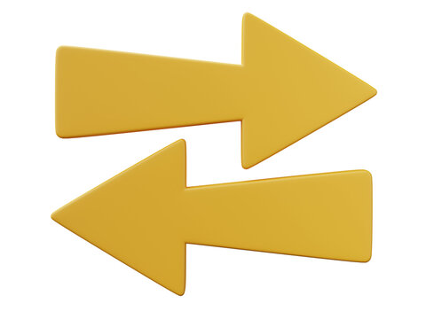 Yellow Arrow pointing isolated on transparent background. 3D Render.