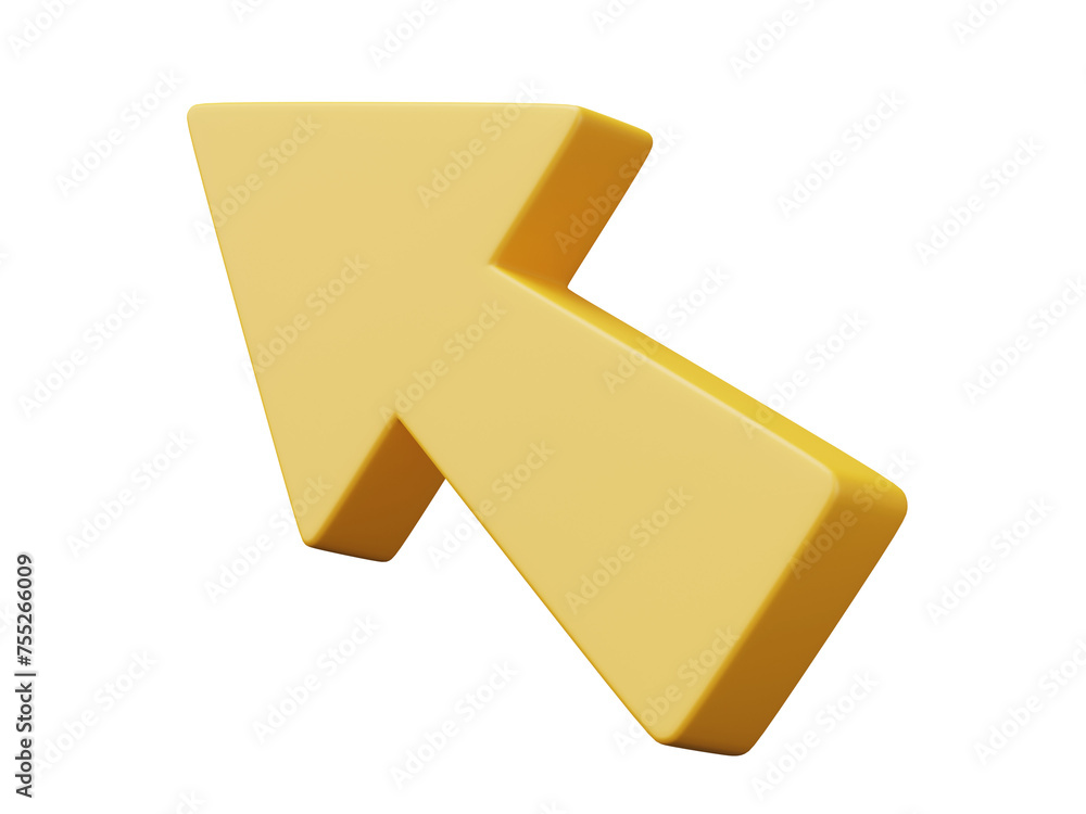 Poster yellow arrow pointing isolated on transparent background. 3d render.