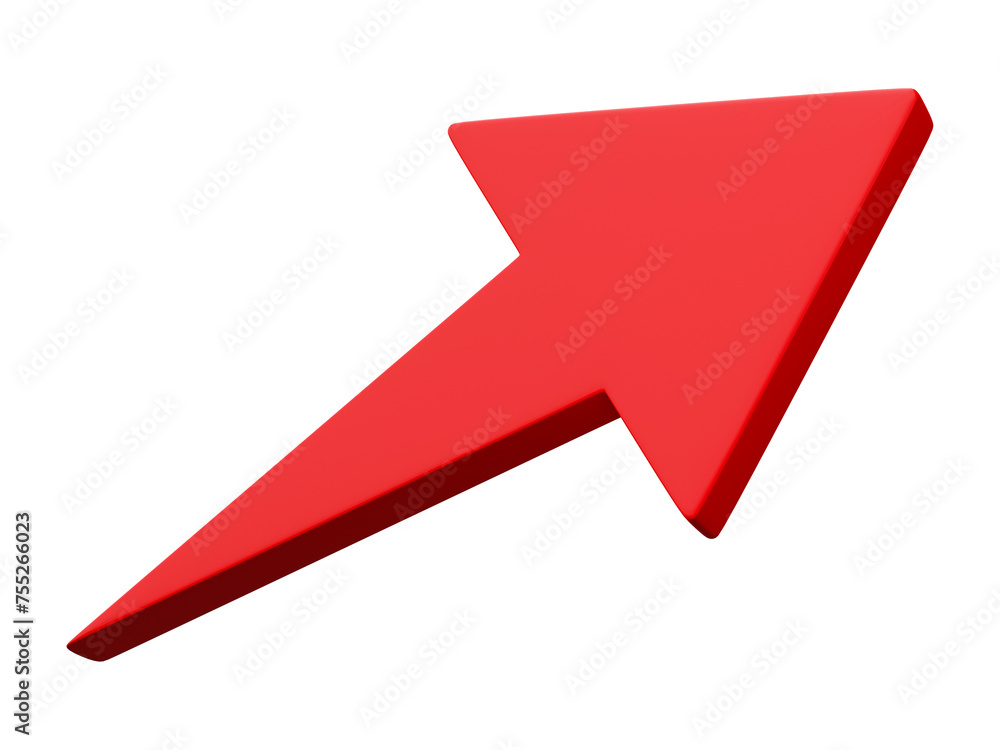Poster red arrow pointing isolated on transparent background. 3d render.