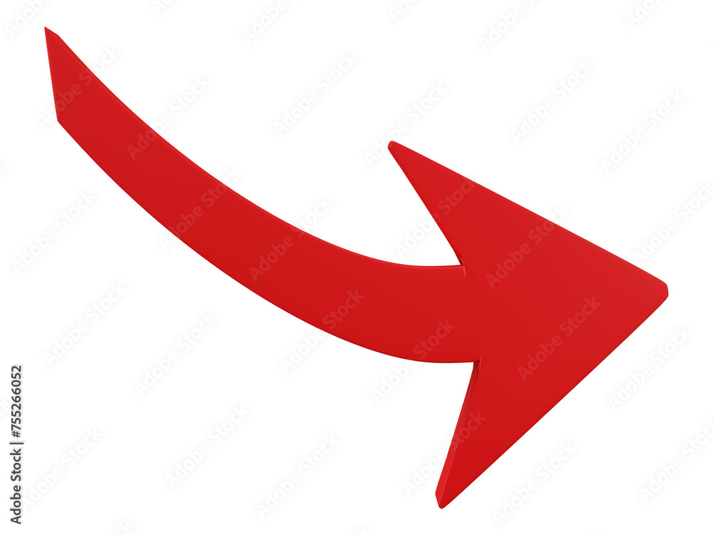 Poster red arrow pointing isolated on transparent background. 3d render.