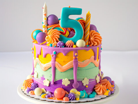 A whimsical birthday cake, topped with a vibrant number 5, sparking joy and excitement among young party guests 🎂🎉