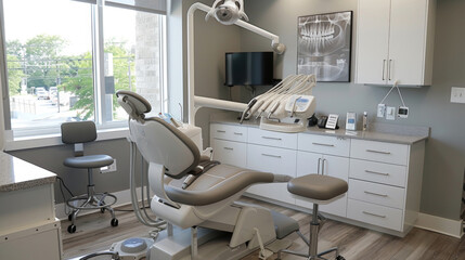 A dental clinic room equipped with modern dental chair and high-end equipment, reflecting advancements in dental care.