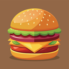 Delectable cartoon vector artwork of a cheeseburger. Cartoon icon of a burger with cheese.
