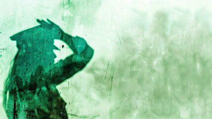 Abstract artistic depiction of a silhouette in green hues with a grunge texture overlay