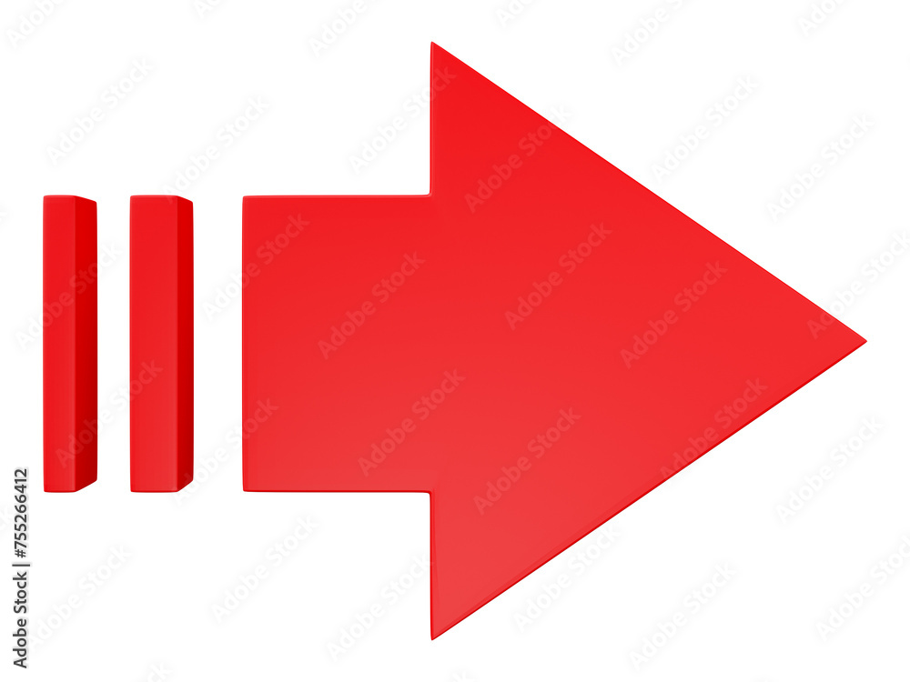 Poster red arrow isolated on transparent background. 3d render.