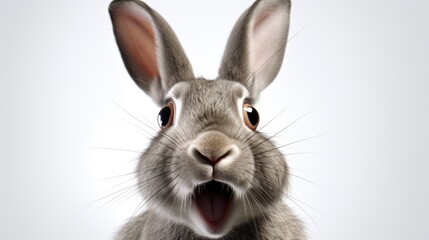 Obraz premium Funny Gray Rabbit with Big Eyes on Light Gray Background, Cute Animal Portrait