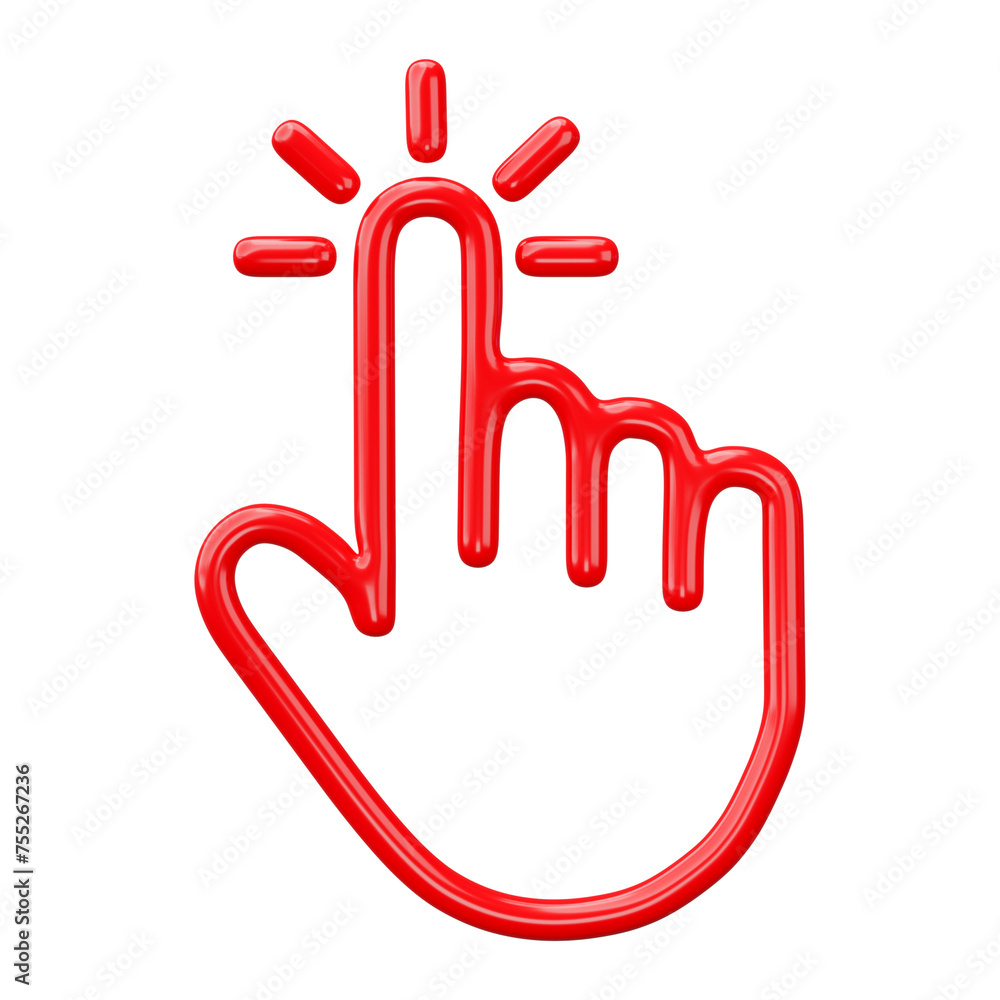 Poster hand arrow cursor isolated on transparent background. 3d render.