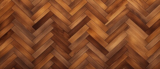 A seamless wood parquet floor featuring a striking horizontal herringbone chevron pattern in shades of brown. The geometric design adds a modern and elegant touch to the room.
