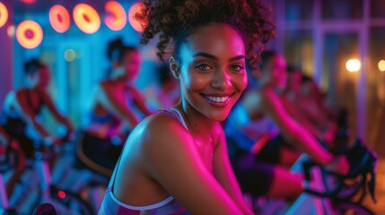 African American Girl at Cycling Class created with Generative AI Technology, ai, generative