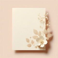 Mockup Greeting card, invitation card, birthday card, wedding invitation Concept with flower beside the paper 