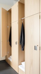 An orderly hostel with individual lockers for each occupant and clean linens on the bedsStudio shot luxurious design elegant simplicity