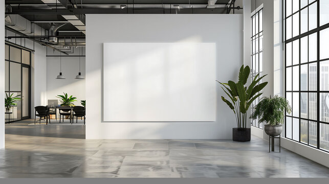 Blank poster mockup in office interior background