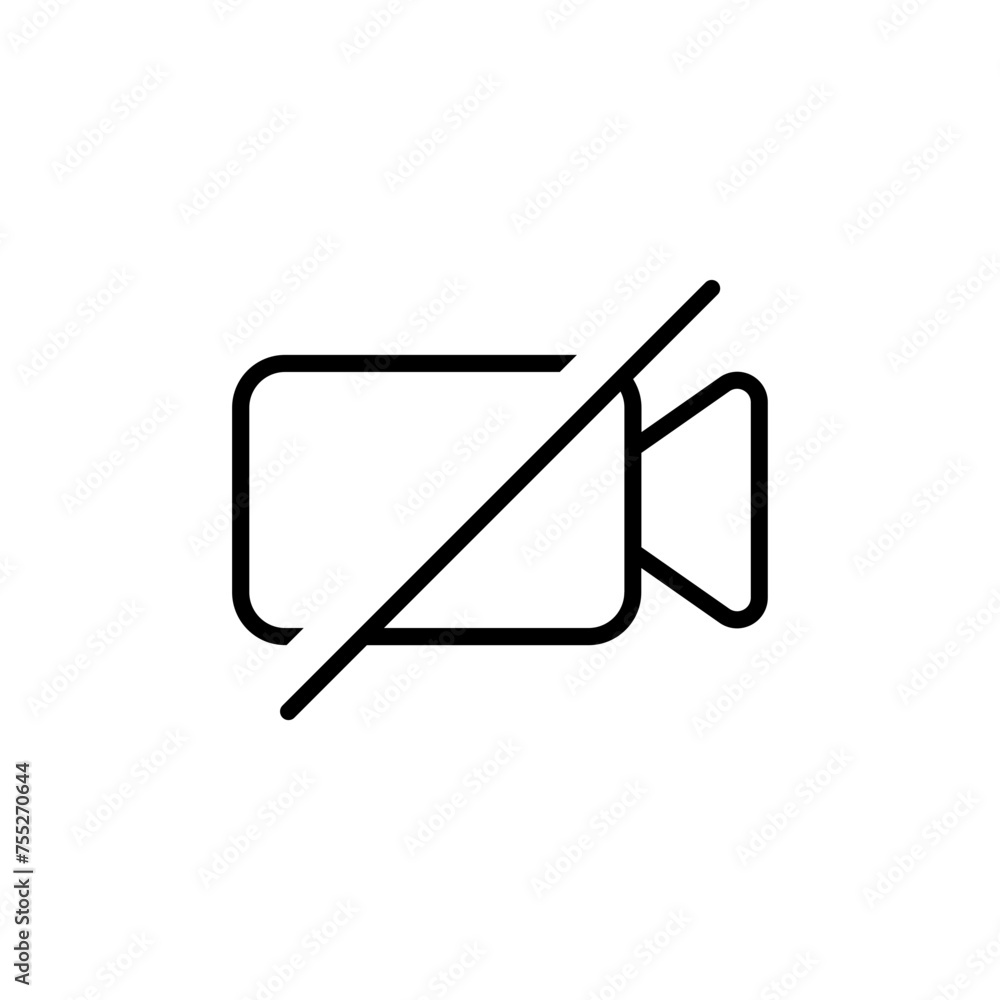 Poster no camera video icon for streaming , stop video call symbol - recording not allowed - video cam off 