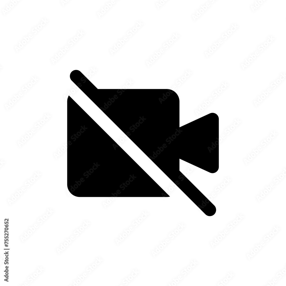 Poster no camera video icon for streaming , stop video call symbol - recording not allowed - video cam off icon button - no record camera icon. app web vector icon