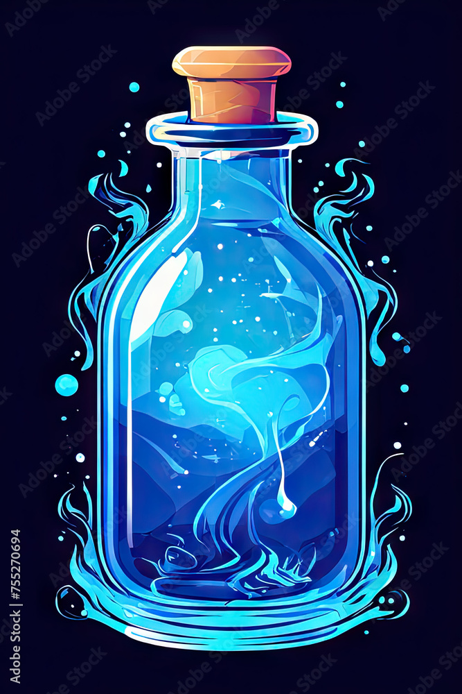 Wall mural bottle with liquid, illustration of a bottle of water, illustration of a bottle, bottle of mana