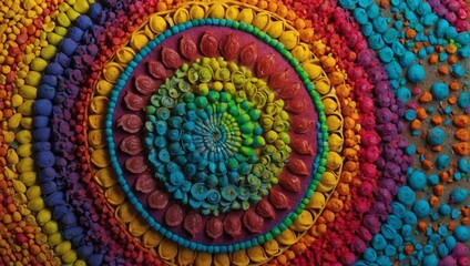 a rainbow, colour mandala art in the fioor 