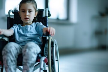 A close up shot of a disabled child in a wheelchair