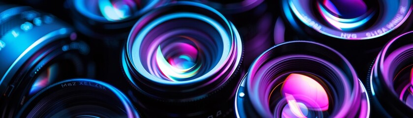 Detailed examination of lens elements glowing under black light emphasizing their role in capturing and manipulating light
