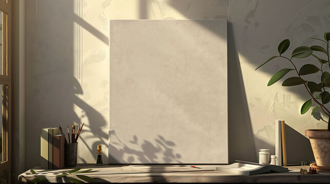 Blank white canvas mockup, with a vintage art concept.