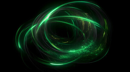 Digital technology green glowing glass swirl geometry horizontal poster web page PPT background