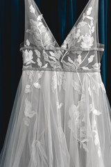 A wedding dress or bridal gown is the dress worn by the bride during a wedding ceremony.